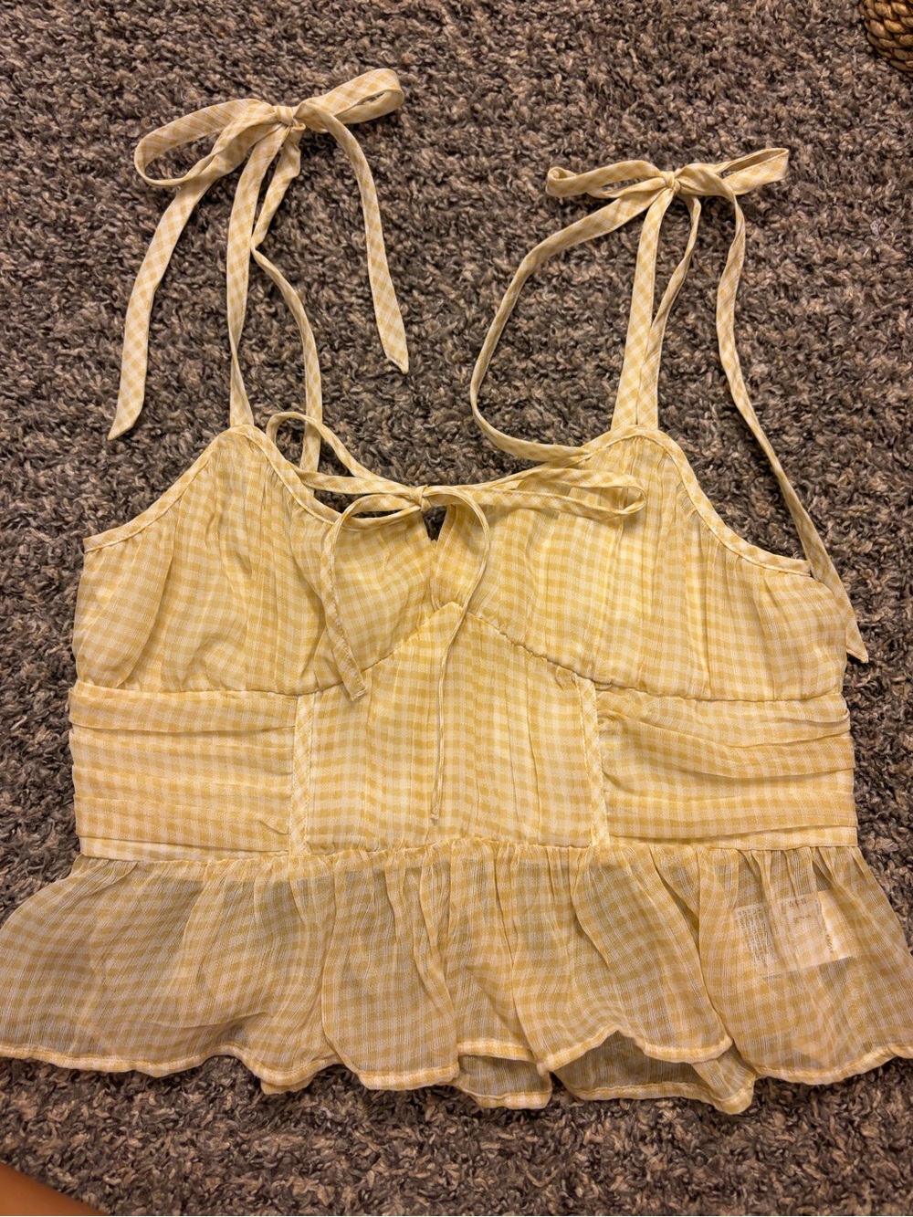 American Eagle Outfitters Yellow Gingham Tie-Shoulder Ruffle Camisole